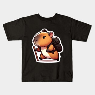 Cute capybara hiking funny Kids T-Shirt